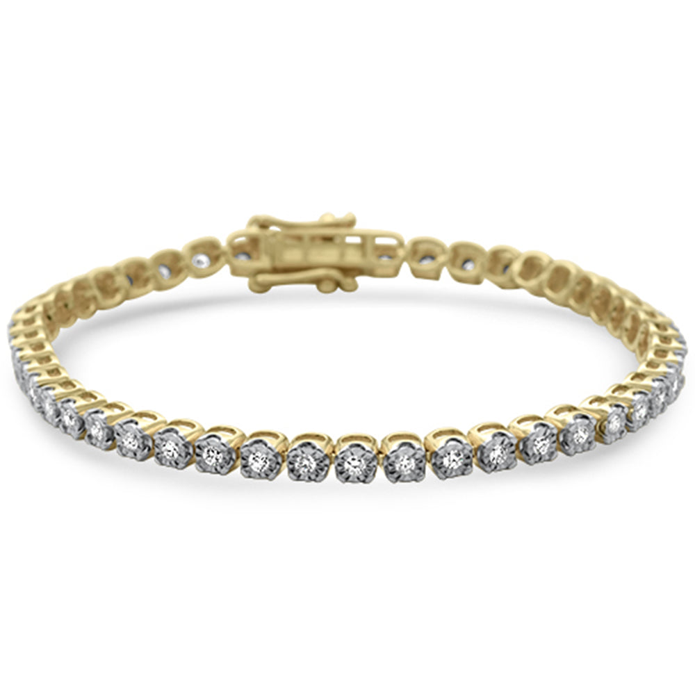 DIAMOND  CLOSEOUT!   1.00ct G SI 14K Yellow Gold Round Diamond Miracle Illusion Tennis Bracelet 7" Long