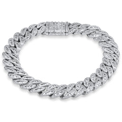 SPECIAL! 11MM 4.59ct G SI 14K White Gold Round & Baguette Diamond Cuban Bracelet 8" Long