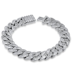 SPECIAL! 13MM 7.77ct G SI 14K White Gold Round & Baguette Iced Out Cuban Diamond Bracelet 8" Long