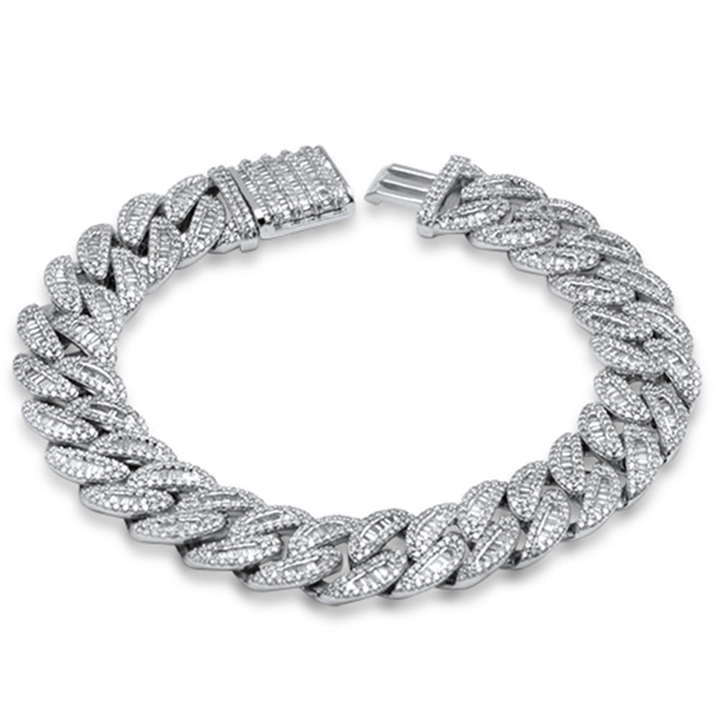 SPECIAL! 13MM 7.67ct G SI 14K White Gold Round & Baguette Iced Out Cuban Diamond Bracelet 8.5" Long