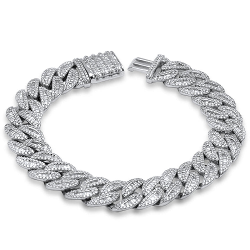 SPECIAL! 13MM 7.67ct G SI 14K White Gold Round & Baguette Iced Out Cuban Diamond Bracelet 8.5" Long