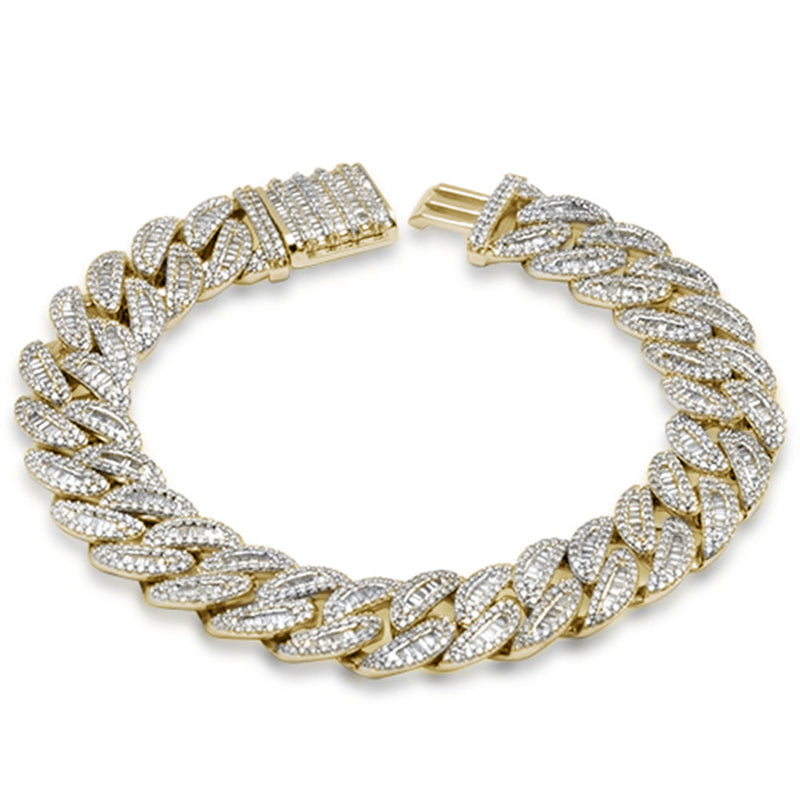 SPECIAL!11MM 5.32ct G SI 14K Yellow Gold Round & Baguette Iced Out Diamond Cuban Bracelet 8" Long