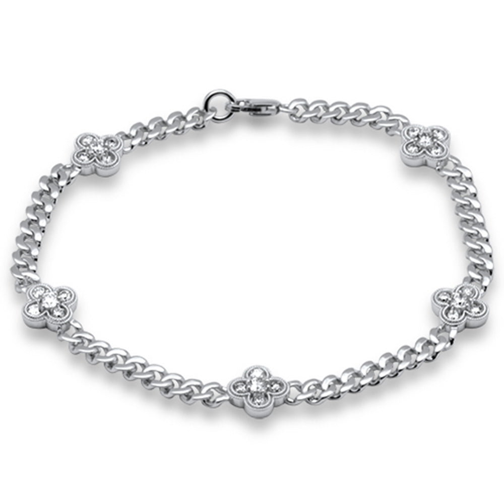 SPECIAL! 1.00ct G SI 14K White Gold Diamond Flower Style Cuban Bracelet 7" Long