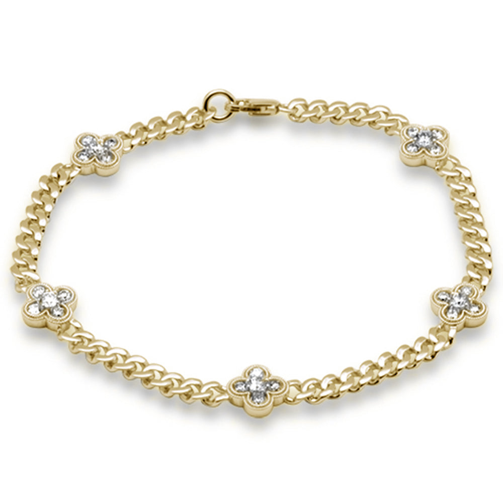 SPECIAL! 1.00ct G SI 14K Yellow Gold Diamond Flower Style Cuban Bracelet 7.25" Long