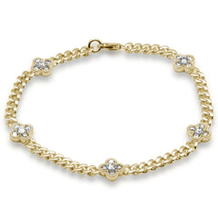 SPECIAL! 1.00ct G SI 14K Yellow Gold Diamond Flower Style Cuban Bracelet 7.25" Long
