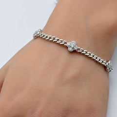 SPECIAL! 1.00ct G SI 14K White Gold Diamond Flower Style Cuban Bracelet 7" Long