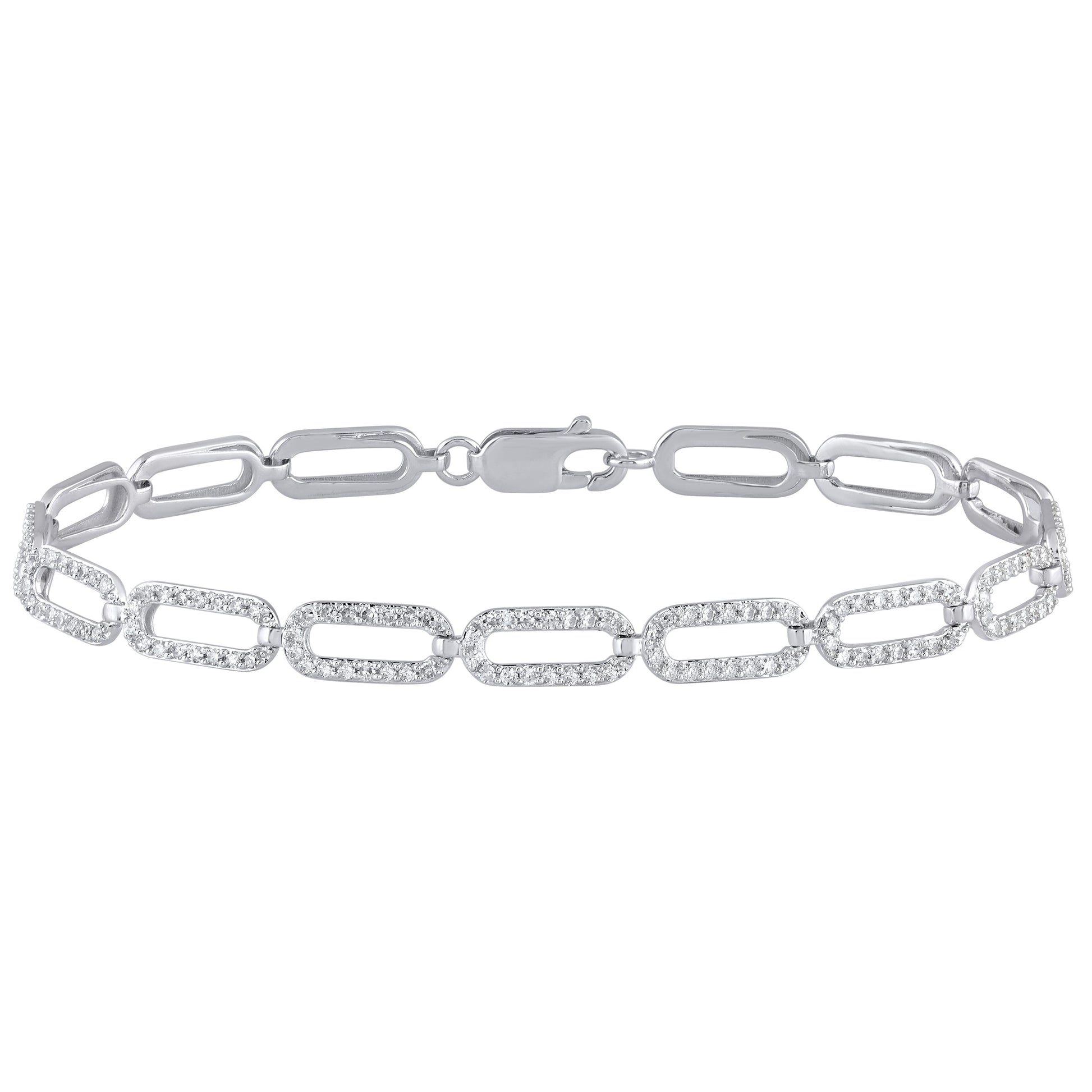SPECIAL!1.00ct G SI 14K White Gold Diamond Paper Clip Bracelet 7.25" Long