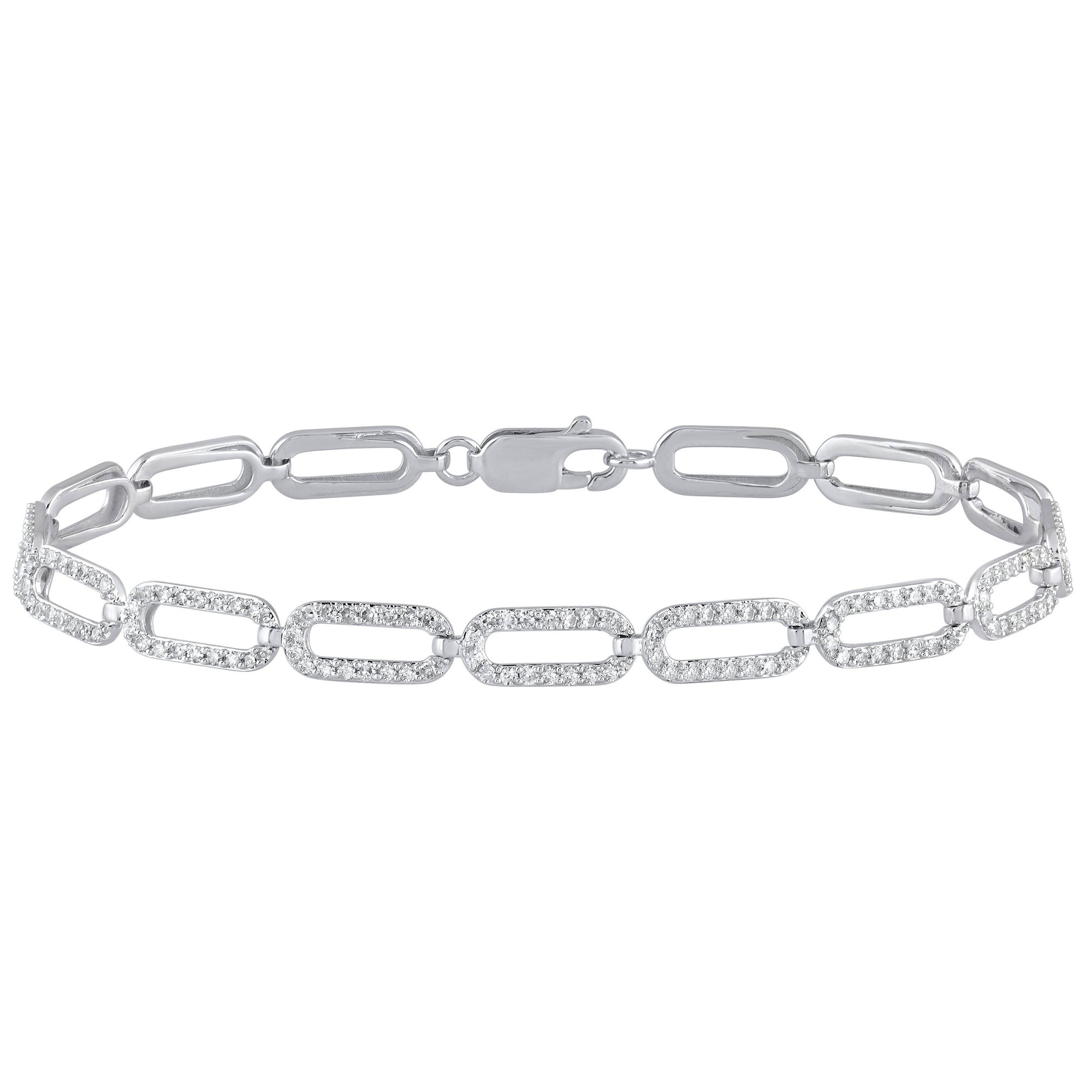 SPECIAL!1.00ct G SI 14K White Gold Diamond Paper Clip Bracelet 7.25" Long