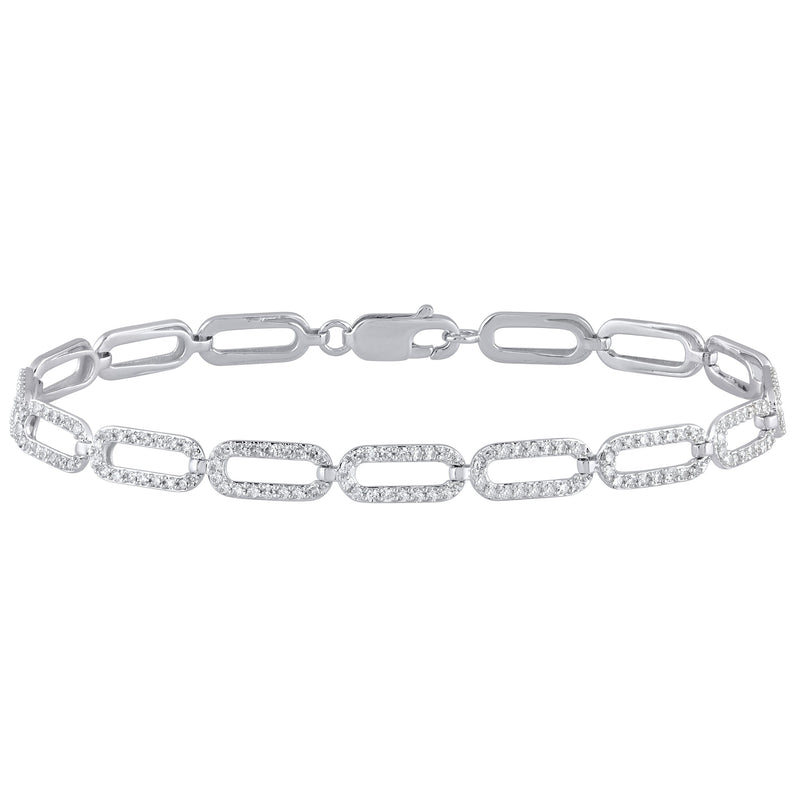 SPECIAL!1.00ct G SI 14K White Gold Diamond Paper Clip Bracelet 7.25" Long