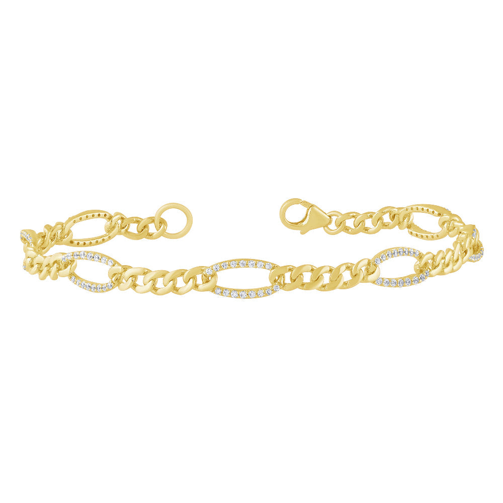 SPECIAL! .49ct G SI 14K Yellow Gold Diamond Figaro Bracelet 7" Long