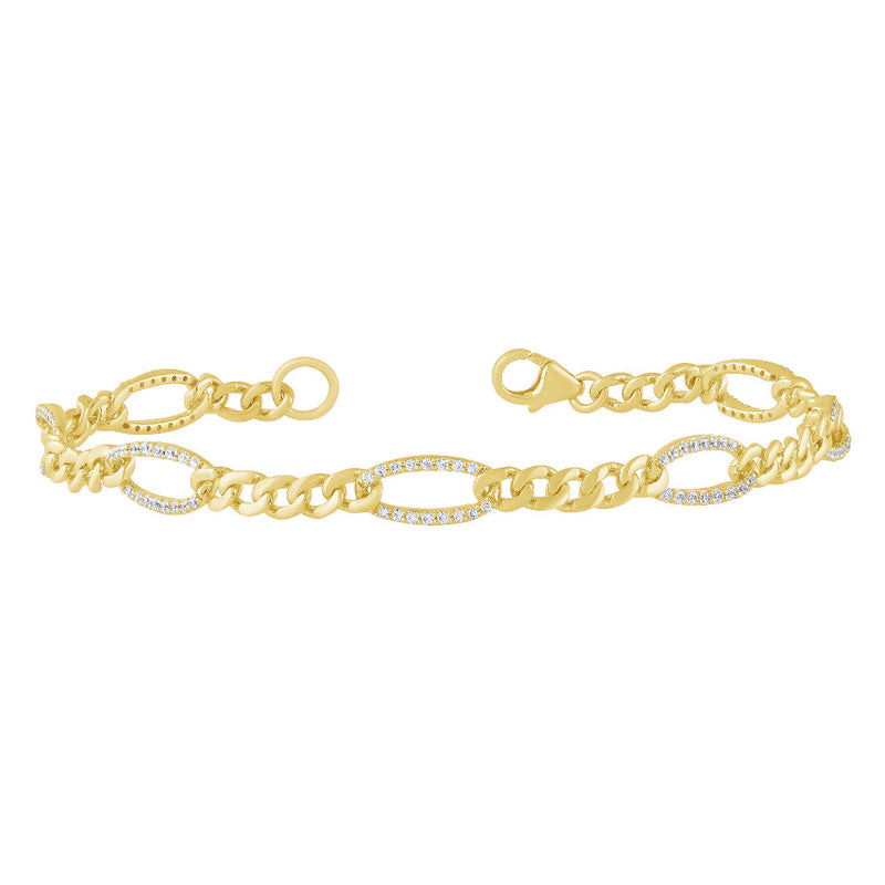 SPECIAL! .49ct G SI 14K Yellow Gold Diamond Figaro Bracelet 7" Long