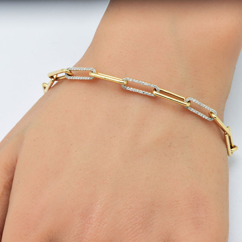 DIAMOND CLOSEOUT!  .33ct G SI 14K Yellow Gold Diamond Paperclip Bracelet 7" Long