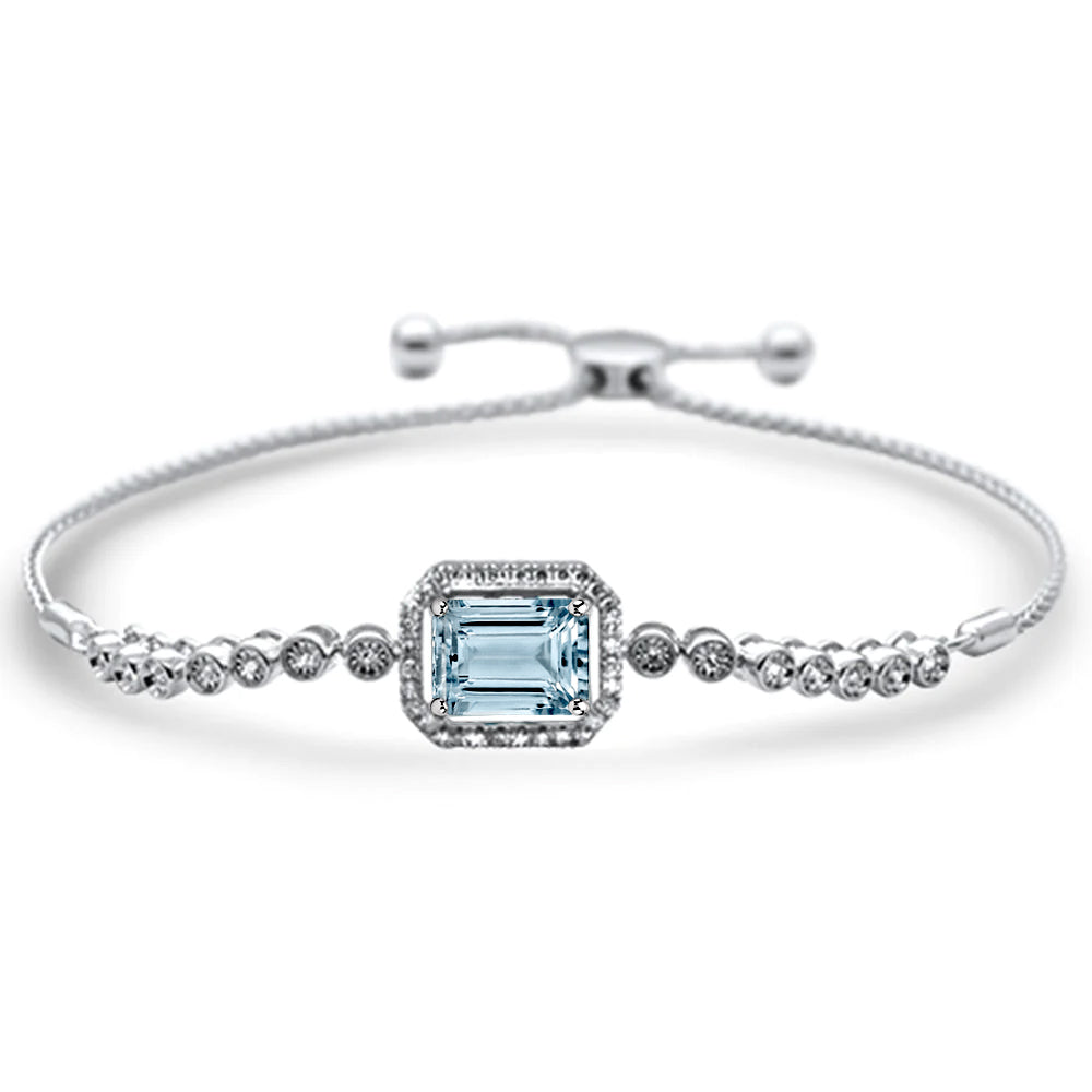 GEMSTONE CLOSEOUT !  2.45ct G SI 14K White Gold Adjustable Diamond & Natural Aquamarine Bola Bracelet