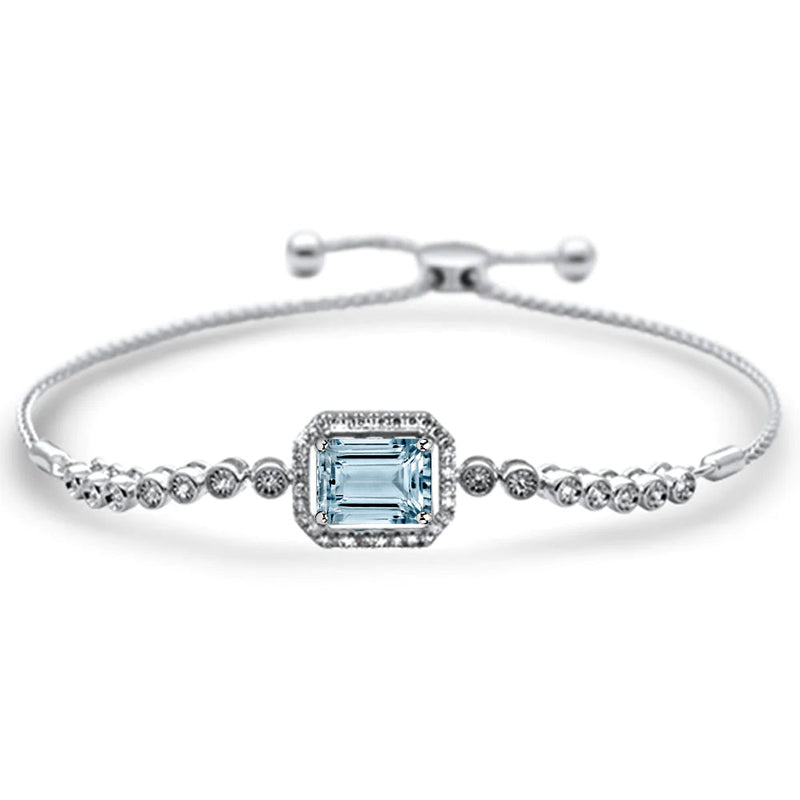 GEMSTONE CLOSEOUT !  2.45ct G SI 14K White Gold Adjustable Diamond & Natural Aquamarine Bola Bracelet