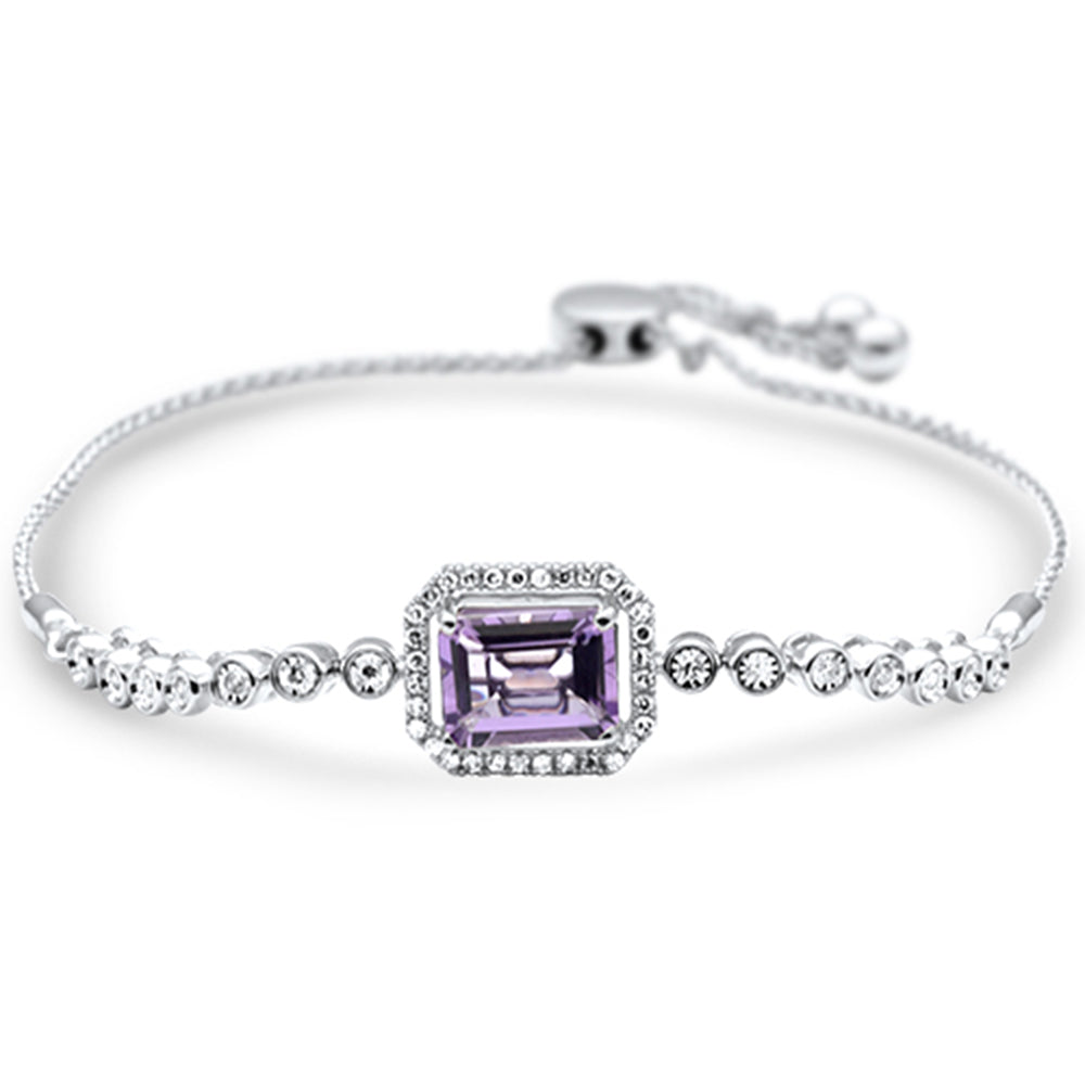 GEMSTONE CLOSEOUT  2.13ct G SI 14K White Gold Diamond Amethyst Gemstone Bola Bracelet 13mm x 11mm
