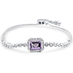 GEMSTONE CLOSEOUT  2.13ct G SI 14K White Gold Diamond Amethyst Gemstone Bola Bracelet 13mm x 11mm
