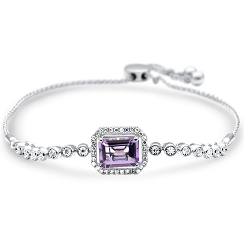 GEMSTONE CLOSEOUT  2.13ct G SI 14K White Gold Diamond Amethyst Gemstone Bola Bracelet 13mm x 11mm