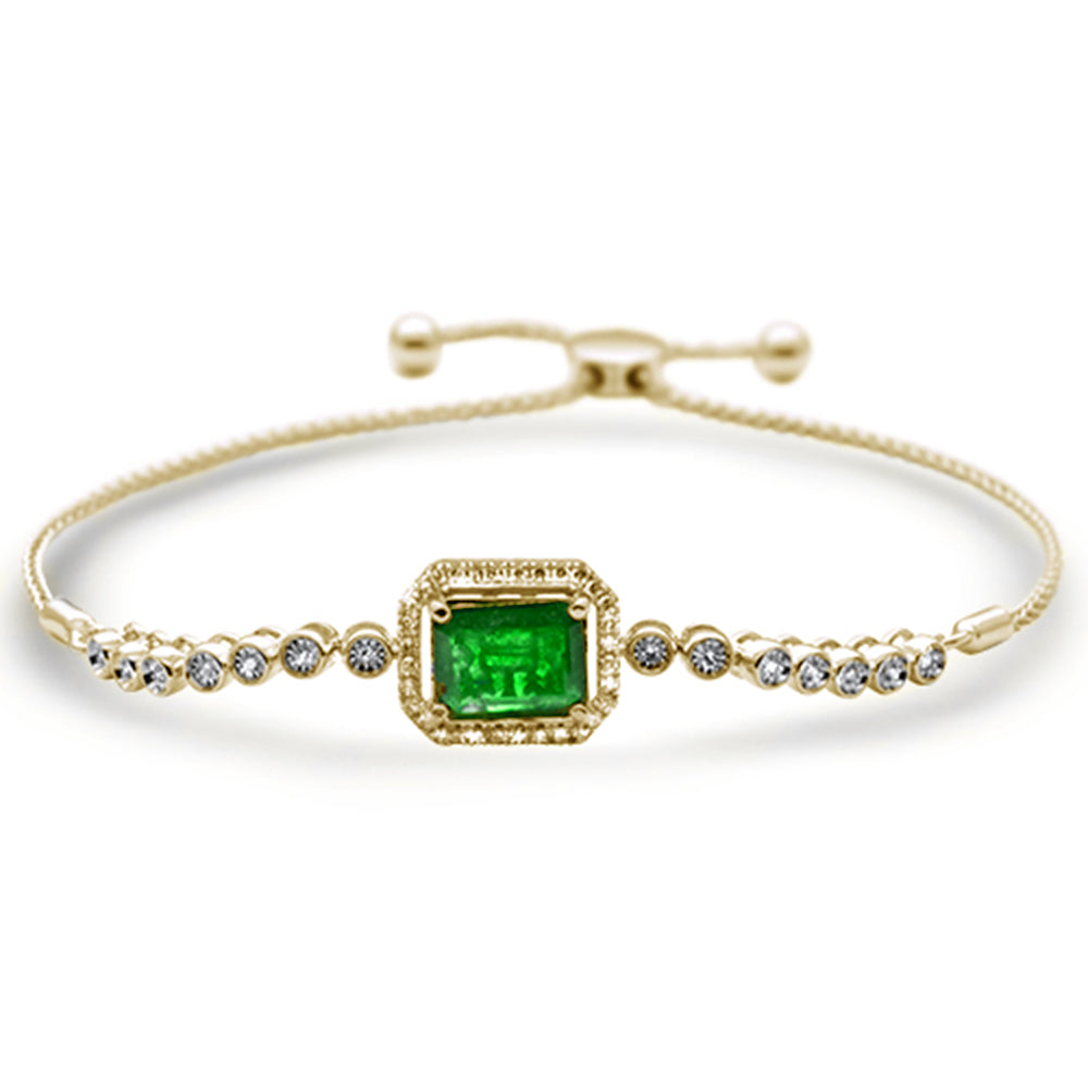 GEMSTONE CLOSEOUT  2.07ct G SI 14K Yellow Gold Diamond &  Emerald Adjustable Gemstone Bola Bracelet