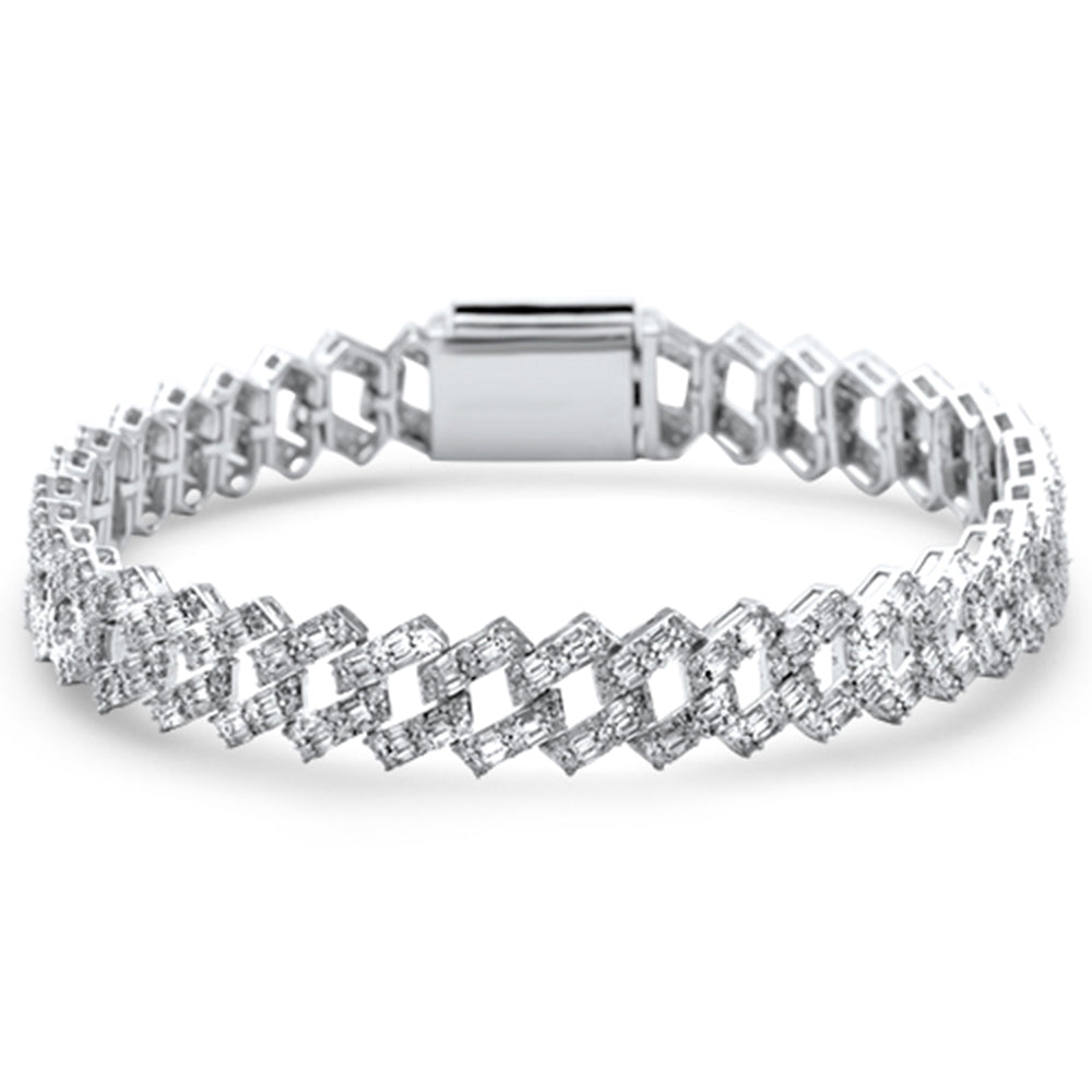 DIAMOND  CLOSEOUT!  5.85ct G SI 14K White Gold  Round & Baguette Diamond Cuban Bracelet 8"