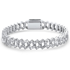 DIAMOND  CLOSEOUT!  5.85ct G SI 14K White Gold  Round & Baguette Diamond Cuban Bracelet 8"