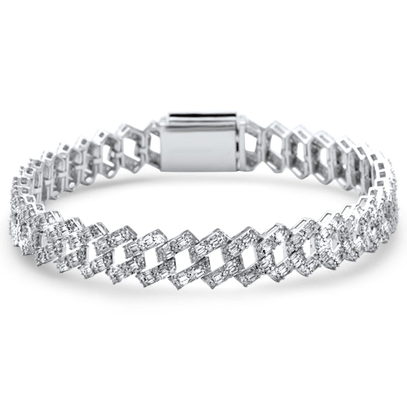 DIAMOND  CLOSEOUT!  5.85ct G SI 14K White Gold  Round & Baguette Diamond Cuban Bracelet 8"