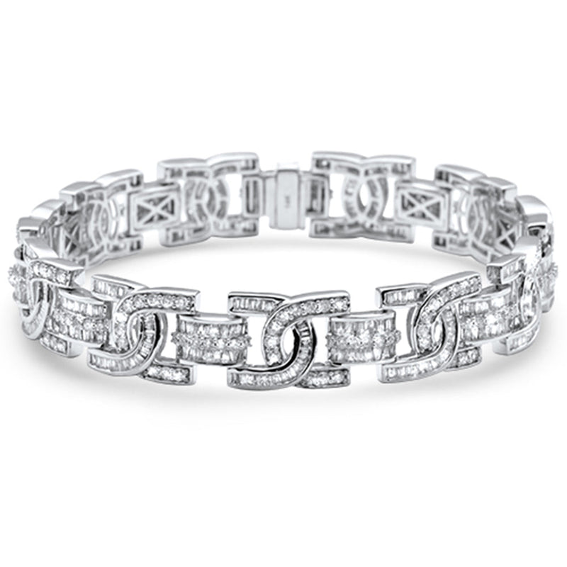 DIAMOND CLOSEOUT!  8.88ct G SI 14K White Gold Round & Baguette Diamond Iced Out Men's Bracelet 8.5" Long