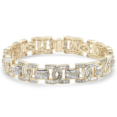 DIAMOND CLOSEOUT!  8.50ct G SI 14K Yellow Gold Round & Baguette Diamond Iced Out Men's Bracelet 8.5" Long