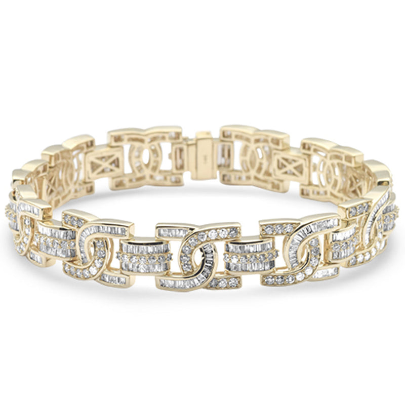 DIAMOND CLOSEOUT!  8.50ct G SI 14K Yellow Gold Round & Baguette Diamond Iced Out Men's Bracelet 8.5" Long