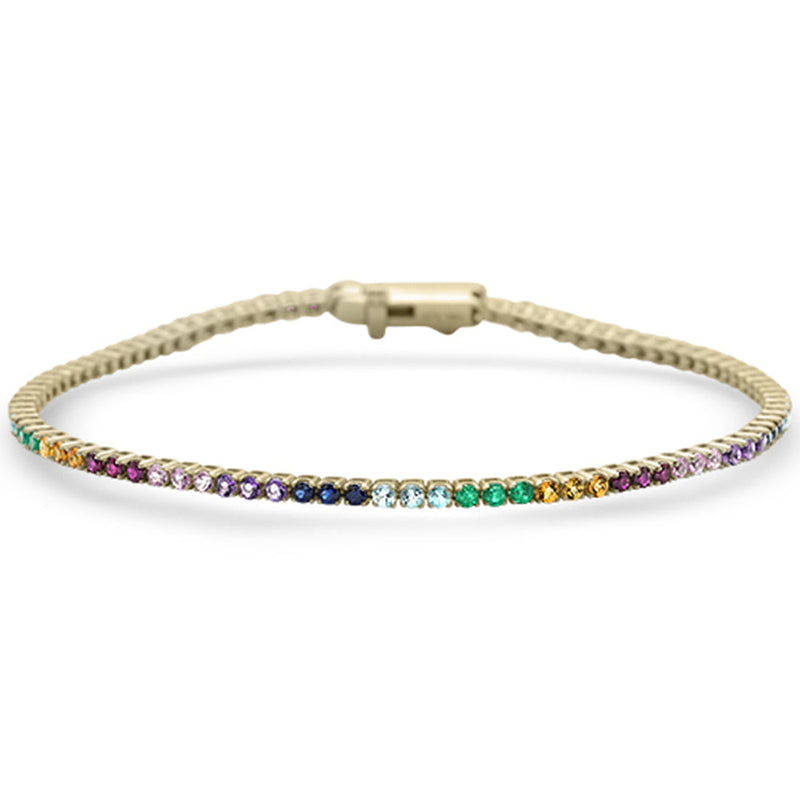 SPECIAL!2.00ct G SI 14K Yellow Gold Natural Multi Color Gemstone Tennis Bracelet 7" Long