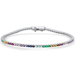 SPECIAL!1.93ct G SI 14K White Gold Natural Multi Color Gemstone Tennis Bracelet 7" Long