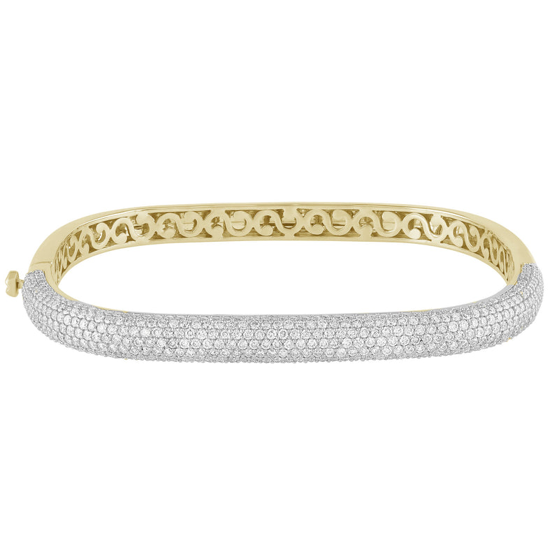 DIAMOND CLOSEOUT! 3.32ct G SI 14K Yellow Gold Diamond Pave Square Bangle Bracelet 6.75"