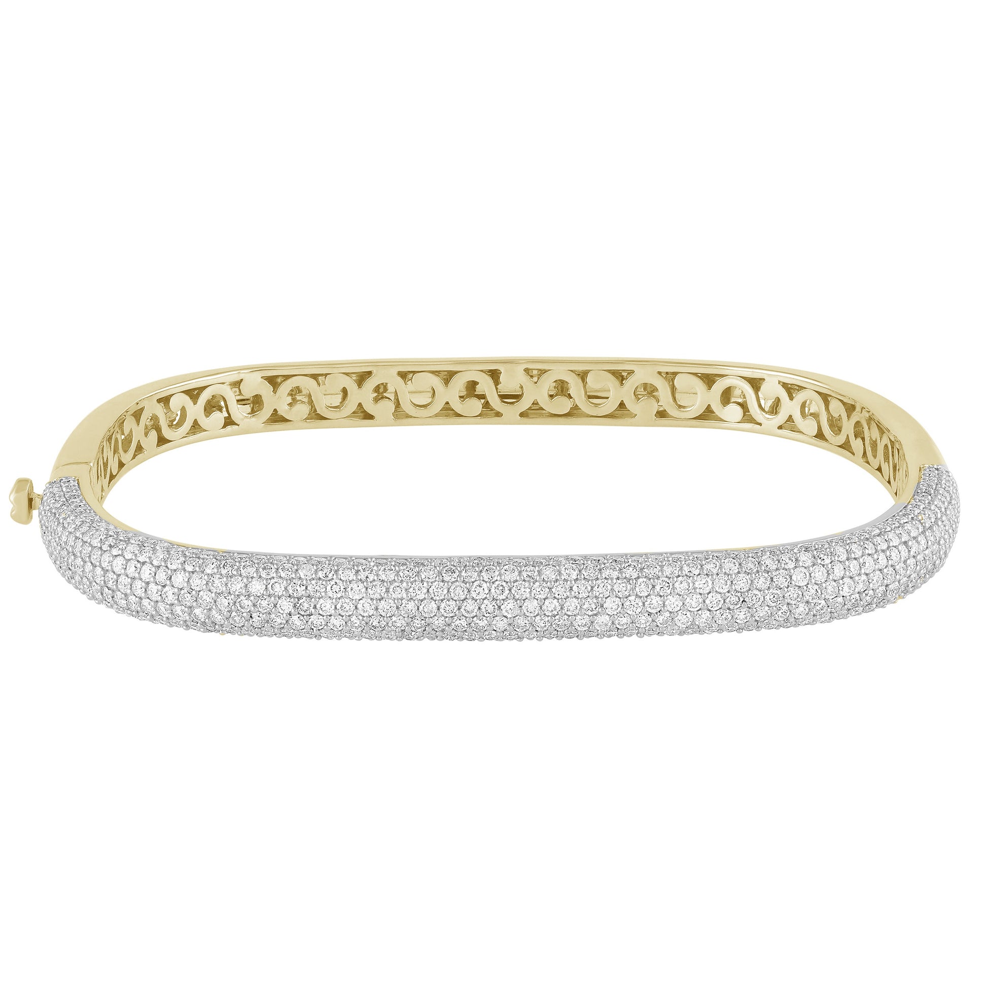 SPECIAL! 3.32ct G SI 14K Yellow Gold Diamond Pave Medium Square Bangle Bracelet 6.5"