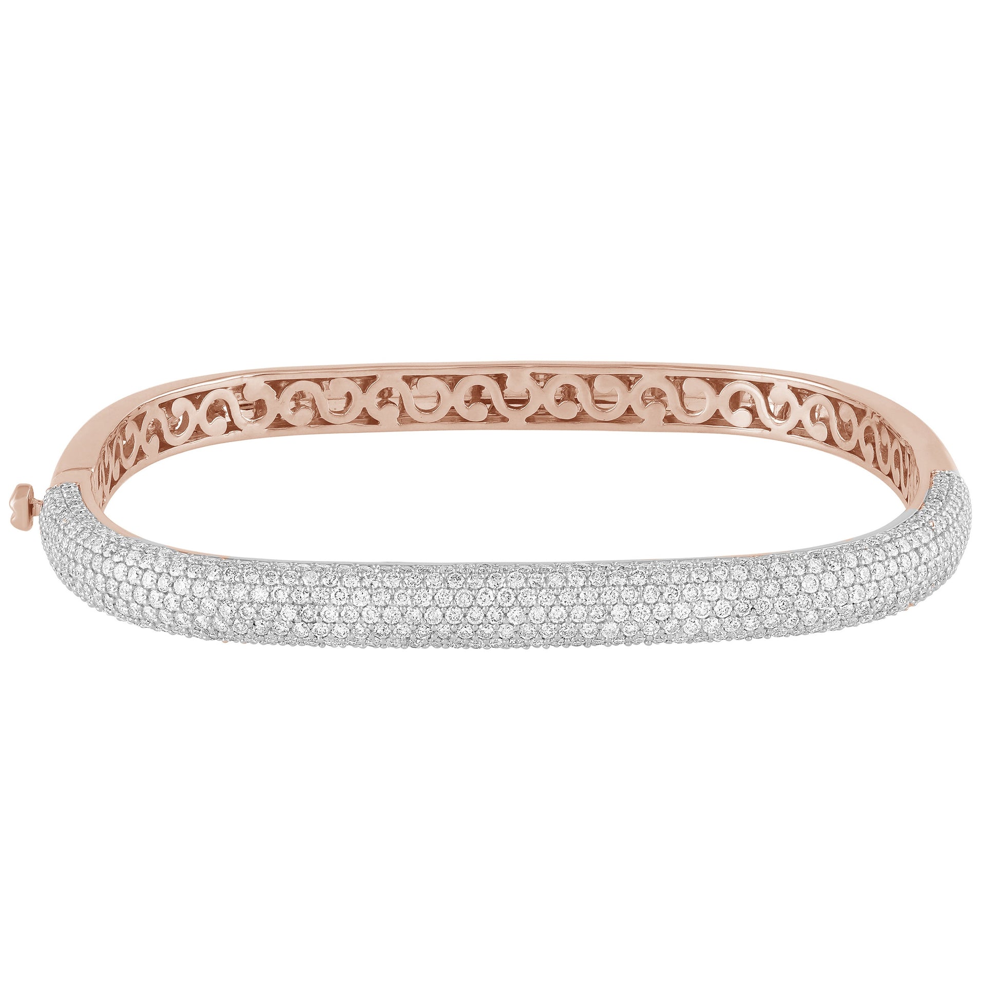 SPECIAL! 3.33ct G SI 14K Rose Gold Diamond Pave Medium Square Bangle Bracelet 6.5"