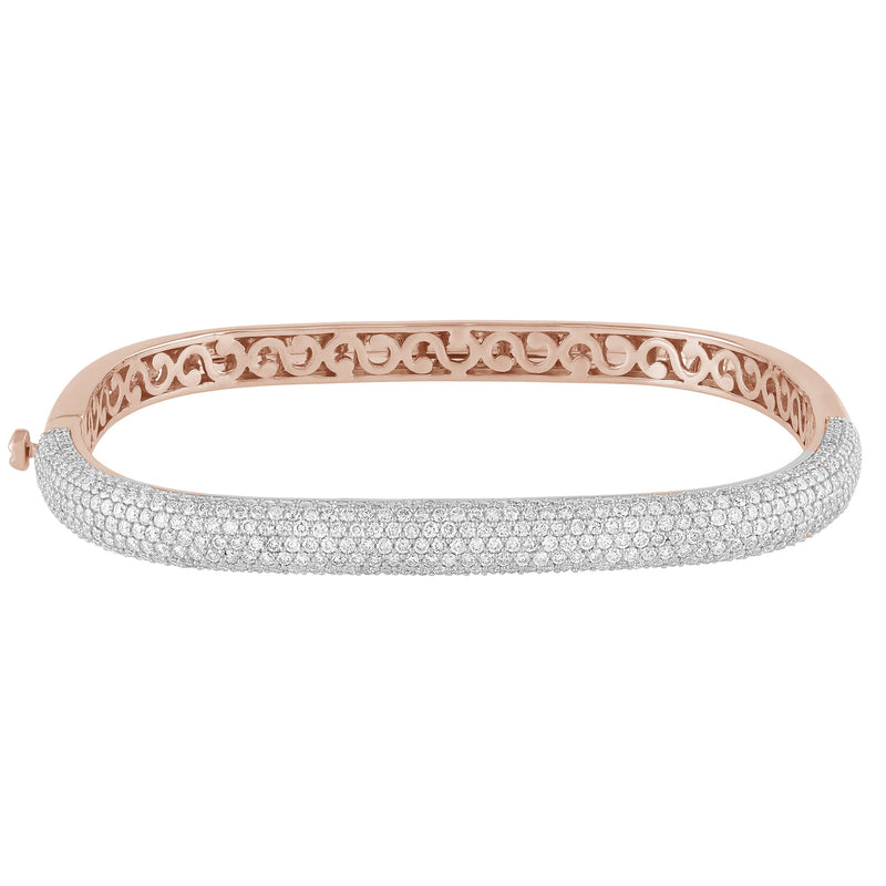 SPECIAL! 3.33ct G SI 14K Rose Gold Diamond Pave Medium Square Bangle Bracelet 6.5"