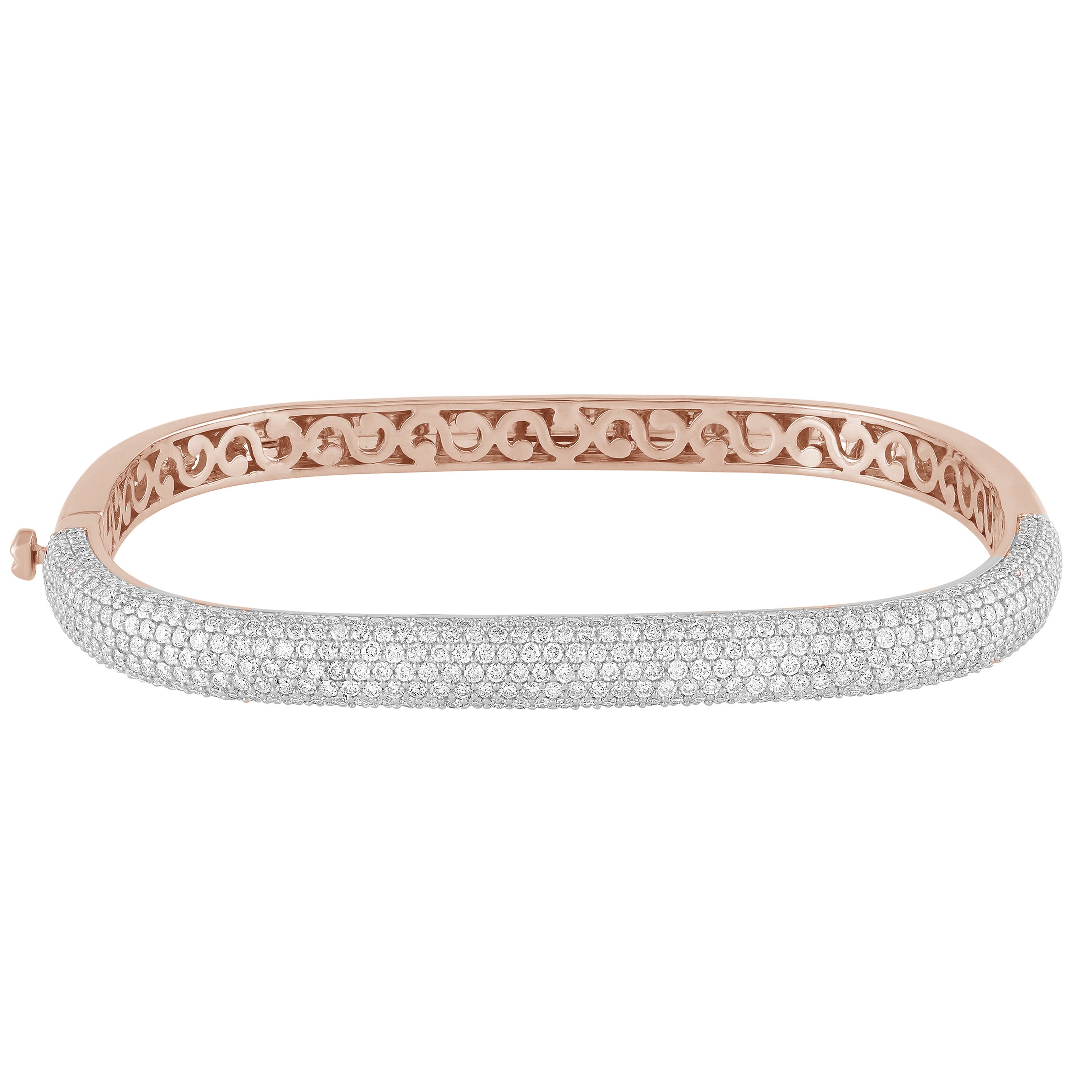 DIAMOND CLOSEOUT! 3.34ct G SI 14K Rose Gold Diamond Pave Square Bangle Bracelet 6.75"
