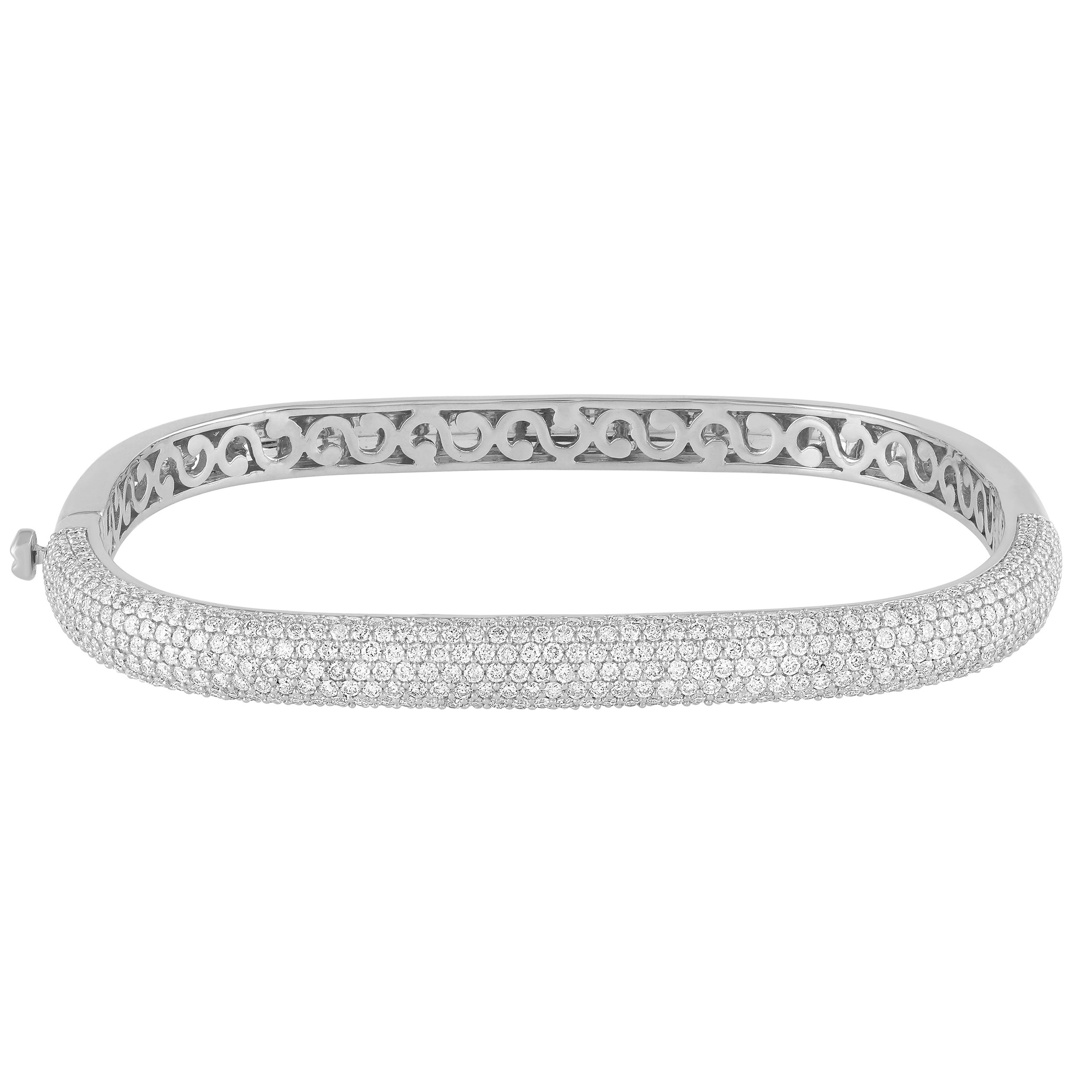 DIAMOND CLOSEOUT! 3.35ct G SI 14K White Gold Diamond Pave Square Bangle Bracelet 6.75"
