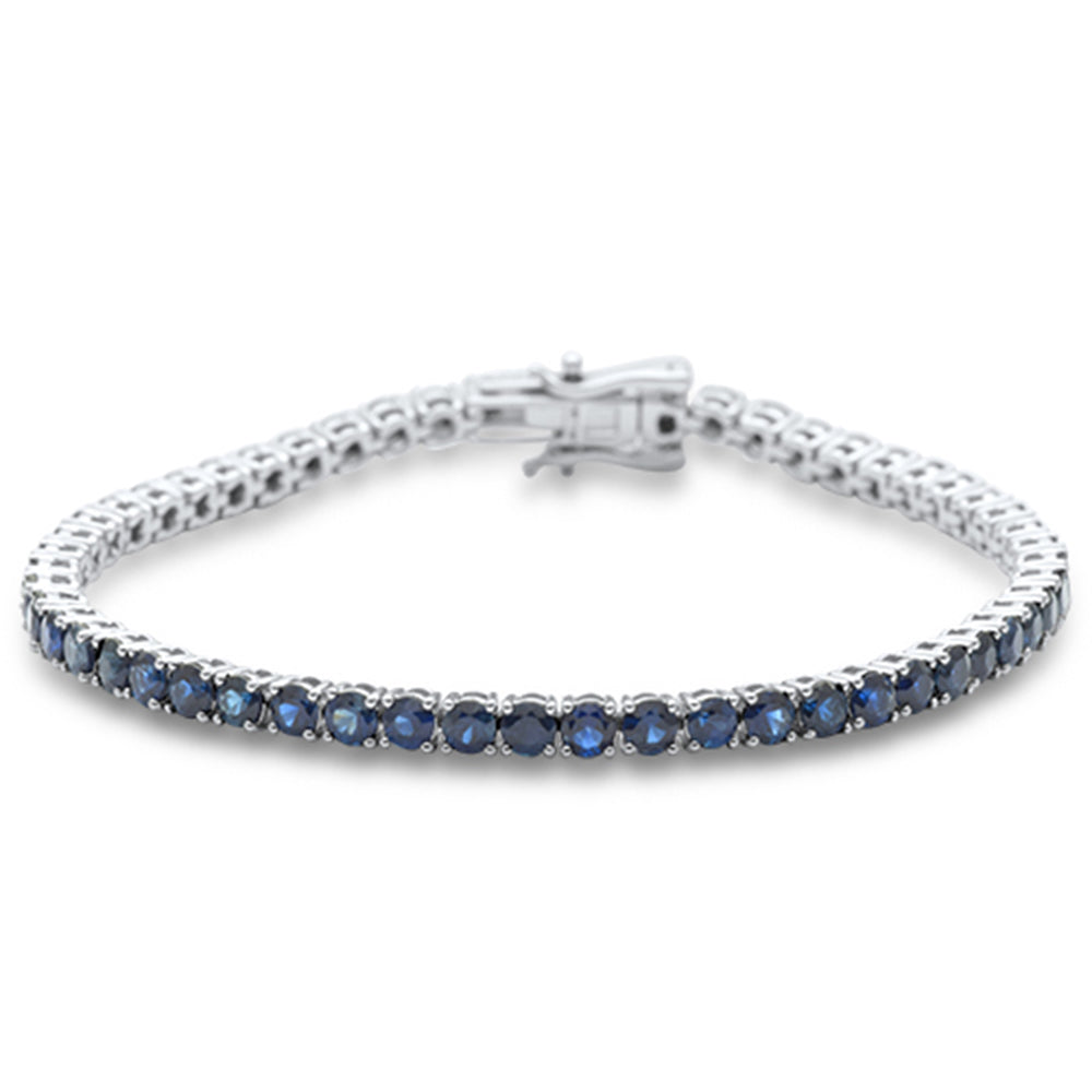 SPECIAL! 4.14ct 14K White Gold Natural Blue Sapphire Gemstone Tennis Bracelet 7" Long