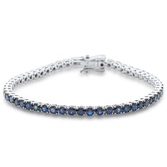 SPECIAL! 4.14ct 14K White Gold Natural Blue Sapphire Gemstone Tennis Bracelet 7" Long