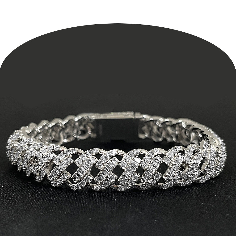 DIAMOND CLOSEOUT!  9.47ct G SI 14K White Gold Round & Baguette Diamond Bracelet