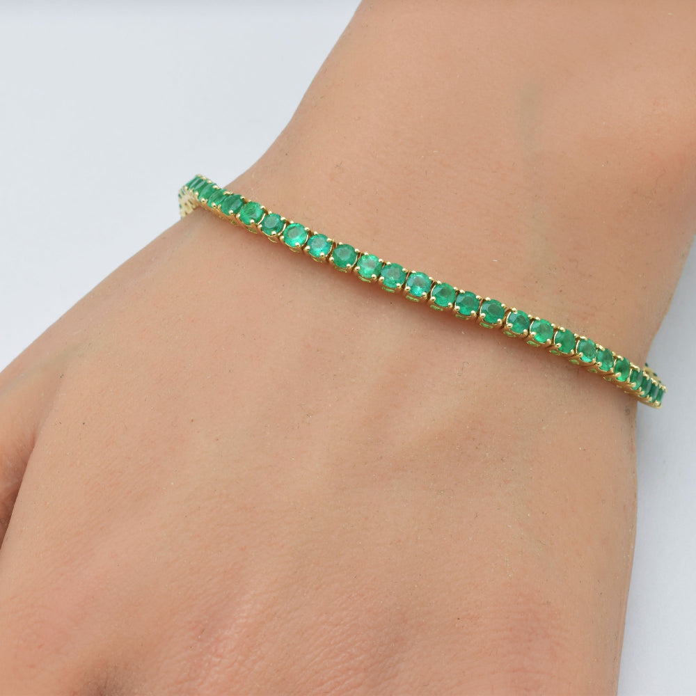 SPECIAL! 5.34ct G SI 14K Yellow Gold Emerald Gemstones Tennis Bracelet 7" Long