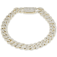 SPECIAL! 9MM 3.46ct G SI 14K Yellow Gold Diamond Micro Pave Iced Out Round Cuban Link Bracelet 8"