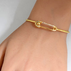 DIAMOND CLOSEOUT! .16ct G SI 14K Yellow Gold Diamond Paperclip Wrap Around Bangle Bracelet 7" Long