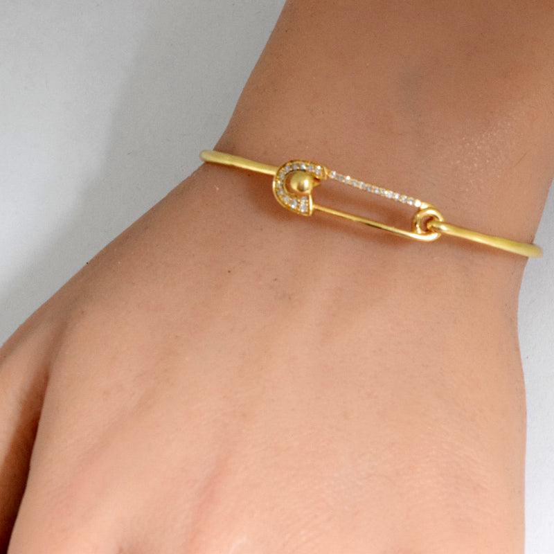 DIAMOND CLOSEOUT! .16ct G SI 14K Yellow Gold Diamond Paperclip Wrap Around Bangle Bracelet 7" Long