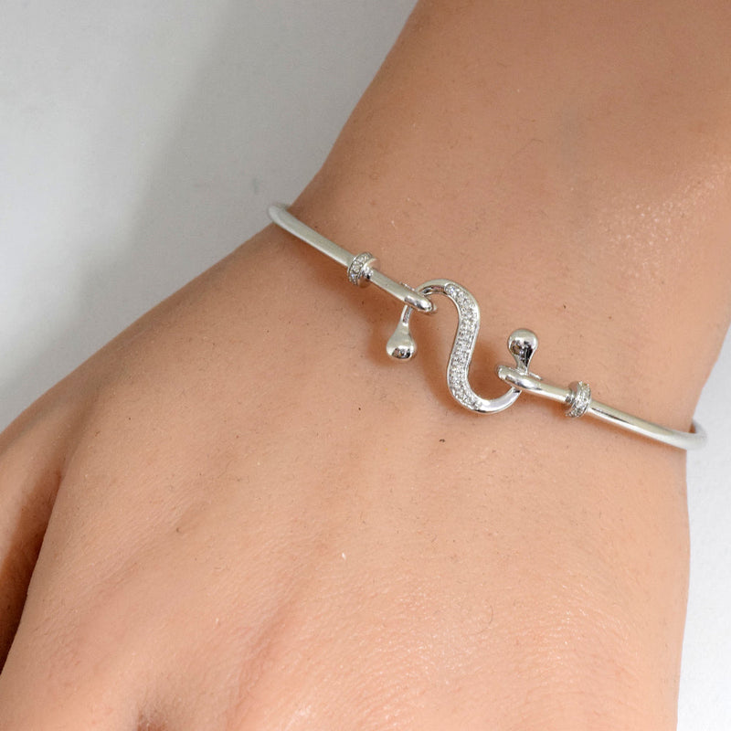 DIAMOND CLOSEOUT! .10ct G SI 14K White Gold Diamond Wrap around Hook Bangle Bracelet 7" Long