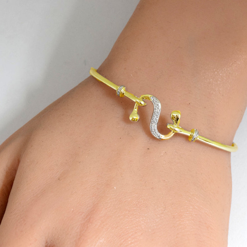 DIAMOND CLOSEOUT! .10ct G SI 14K Yellow Gold Diamond Wrap around Hook Bangle Bracelet 7" Long