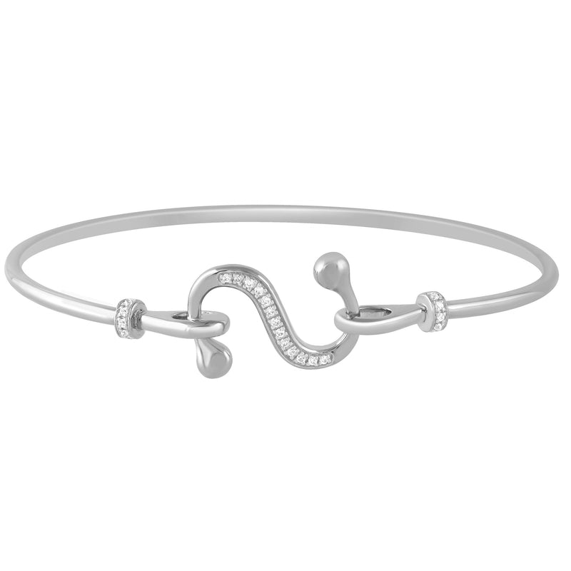 DIAMOND CLOSEOUT! .10ct G SI 14K White Gold Diamond Wrap around Hook Bangle Bracelet 7" Long