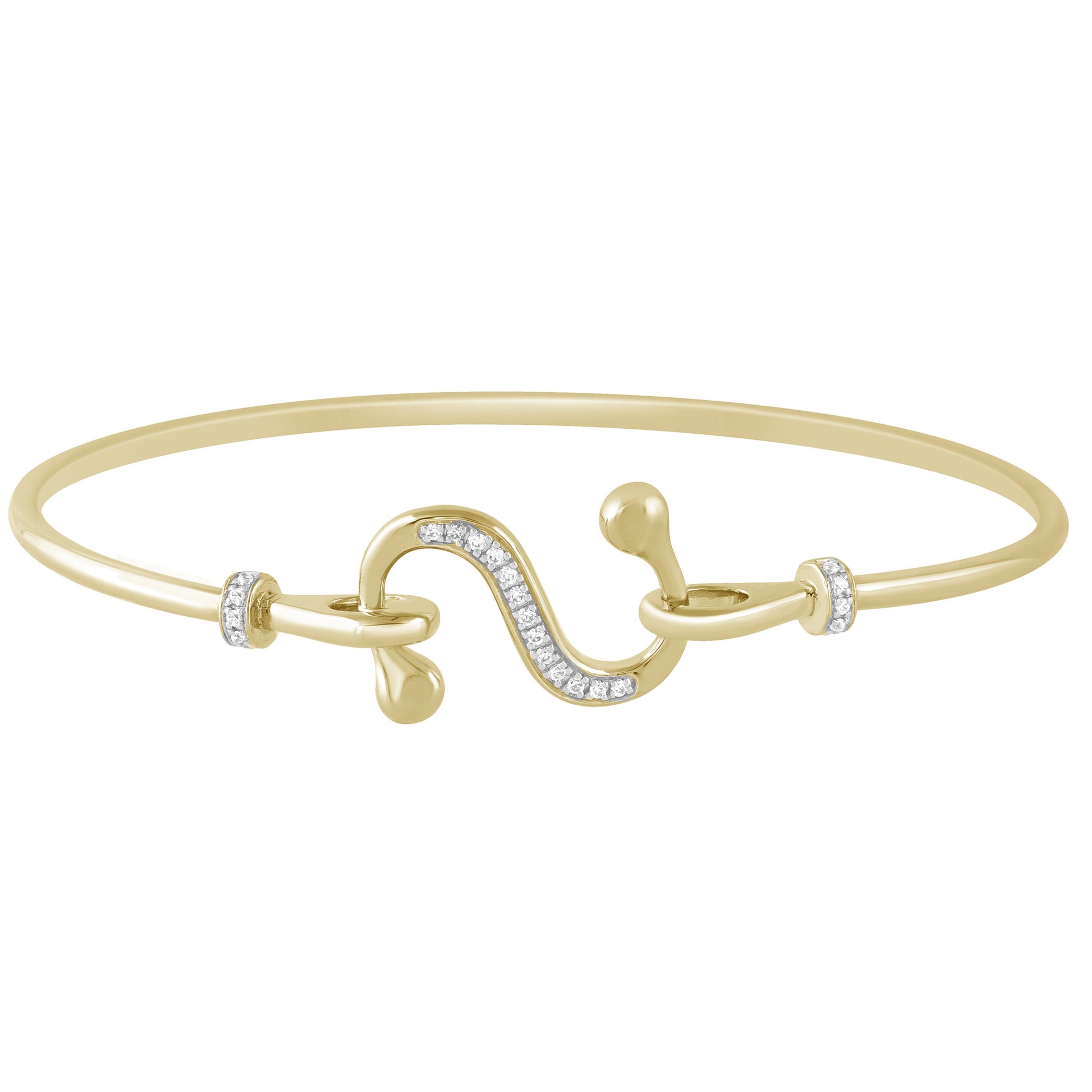 DIAMOND CLOSEOUT! .10ct G SI 14K Yellow Gold Diamond Wrap around Hook Bangle Bracelet 7" Long