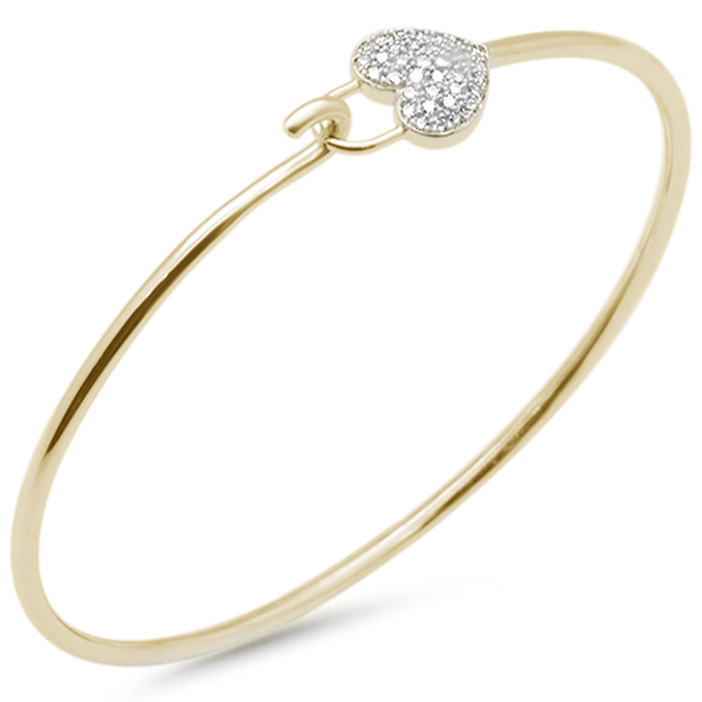 DIAMOND CLOSEOUT! .20ct G SI 14K Yellow Gold Diamond Heart Lock Wrap around Hook Bangle Bracelet 7" Long