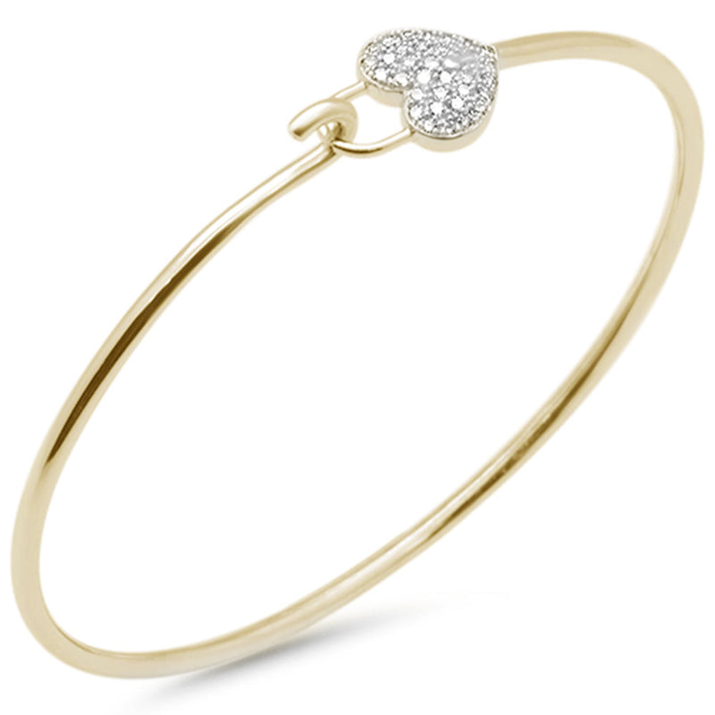 DIAMOND CLOSEOUT! .20ct G SI 14K Yellow Gold Diamond Heart Lock Wrap around Hook Bangle Bracelet 7" Long