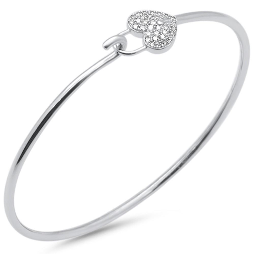 DIAMOND CLOSEOUT! .19ct G SI 14K White Gold Diamond Heart Lock Wrap around Hook Bangle Bracelet 7" Long